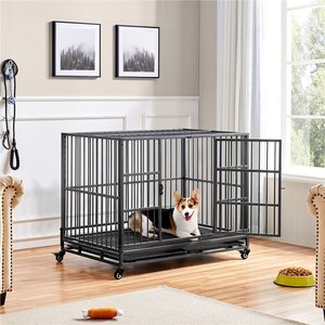 Yaheetech Indestructible Dog Crate, Black, 42-in