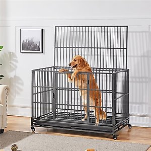 Yaheetech Indestructible Dog Crate, Black, 48-in