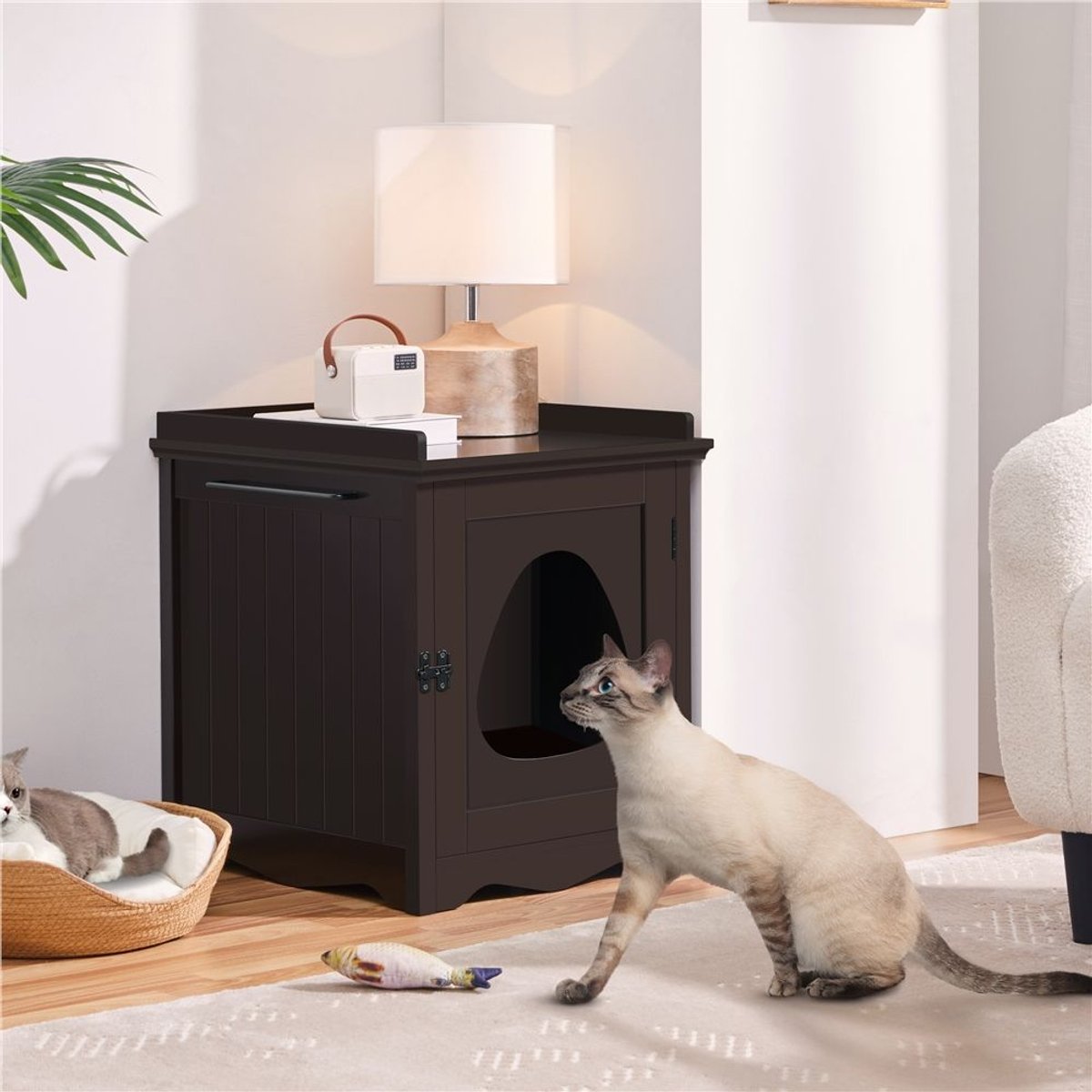 Yaheetech Indoor Cat Litter Box Enclosure, Medium, Espresso
