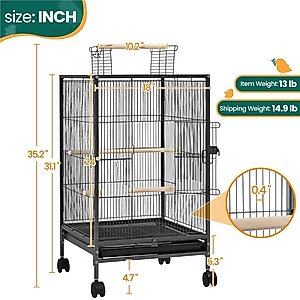 Yaheetech Iron Bird Cage, Black, 35.2-in