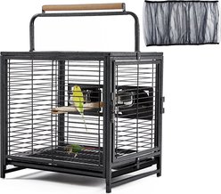Yaheetech Iron Travel Bird Cage Carrier, Hammered Black, 26-in