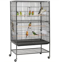Yaheetech Large Bird Rolling Cage & Storage Shelf, Hammered Black, 52-in H