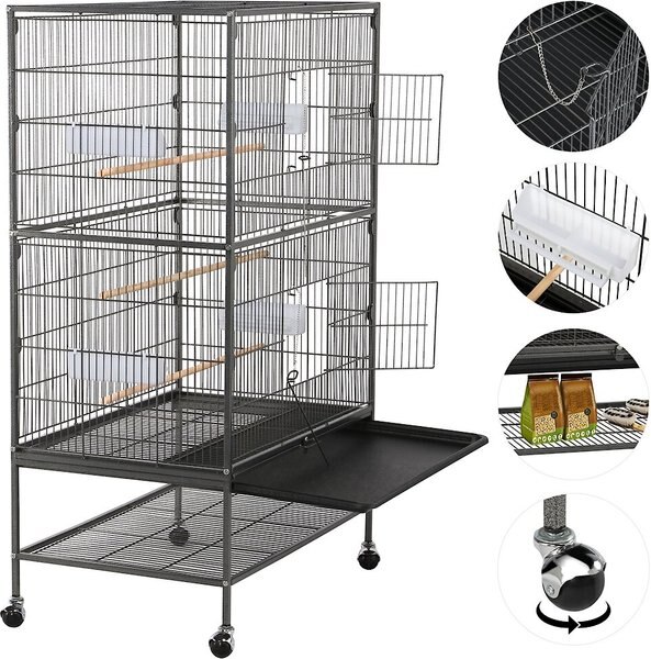 Yaheetech Large Bird Rolling Cage & Storage Shelf, Hammered Black