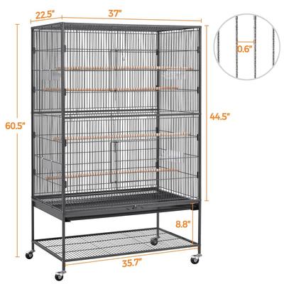 Show full view: Yaheetech Large Bird Rolling Cage & Storage Shelf, Hammered Black, 60.5-in H slide 3 of 11