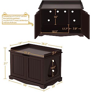 Yaheetech Litter Box Furniture Cat House, Espresso, Large