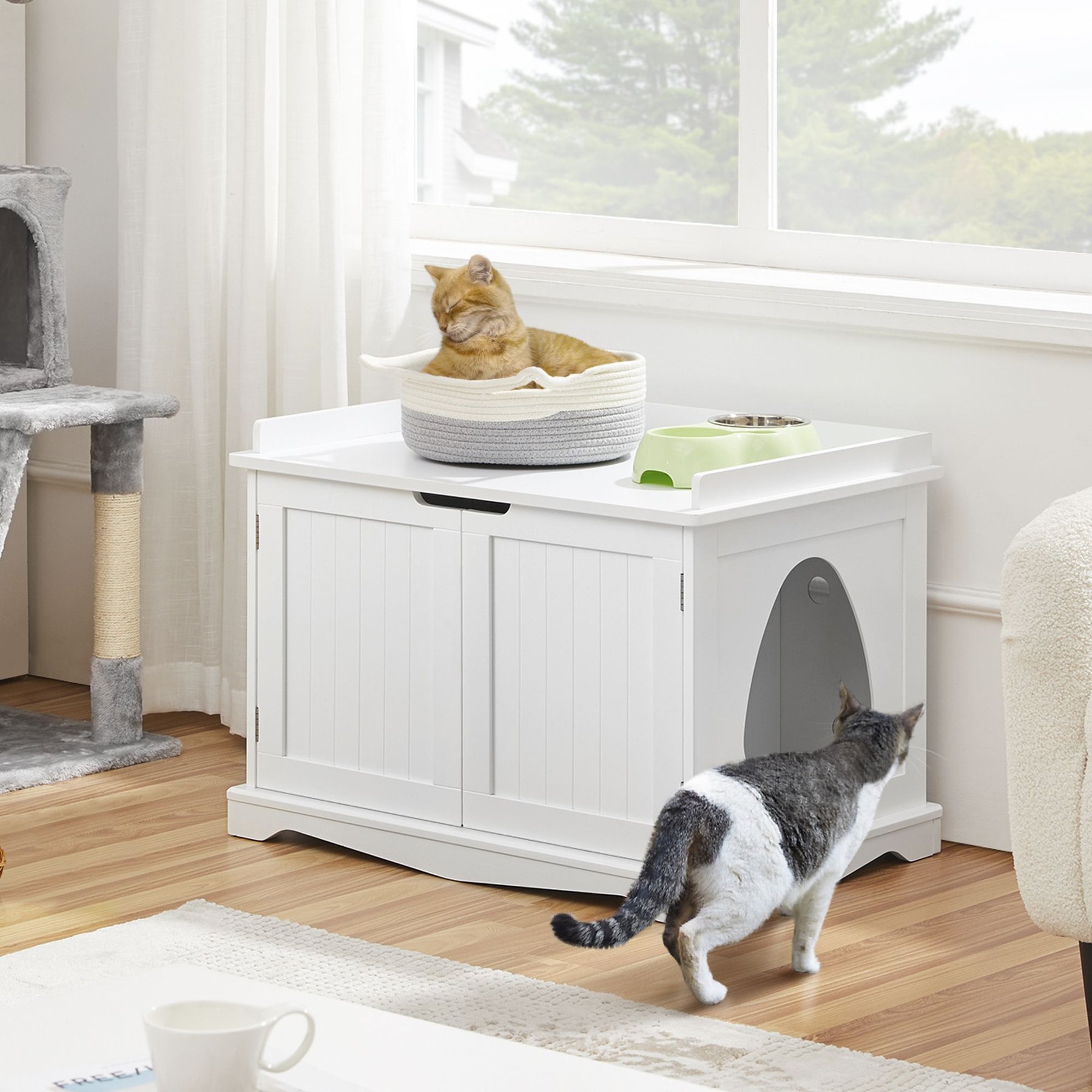 YAHEETECH Litter Box Furniture Cat House White Large Chewy