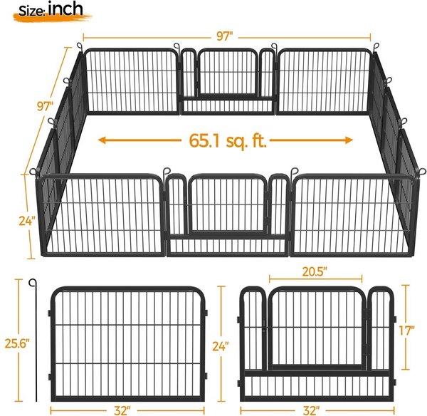 Show full view: Yaheetech Heavy Duty Metal Dog & Cat Playpen, Black, 24-in, 12-panel slide 3 of 8