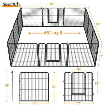 Show full view: Yaheetech Heavy Duty Metal Dog & Cat Playpen, Black, 32-in, 12-panel slide 3 of 10