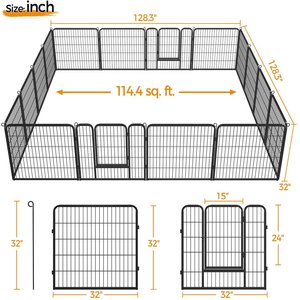 Yaheetech Heavy Duty Metal Dog & Cat Playpen, Black, 32-in, 16-panel