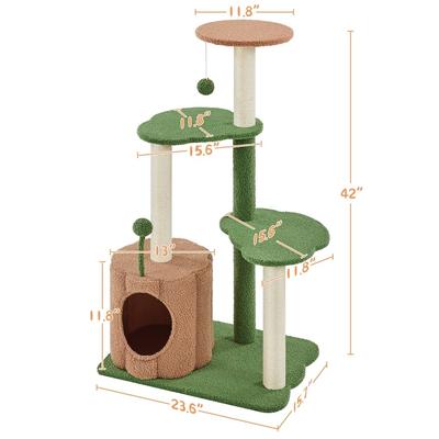 Show full view: Yaheetech Modern 42-in Plush Cat Tree & Condo, Green/Brown slide 4 of 9