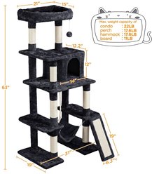 Yaheetech Multi-Level 63-in Plush Cat Tree, Black slide 2 of 9