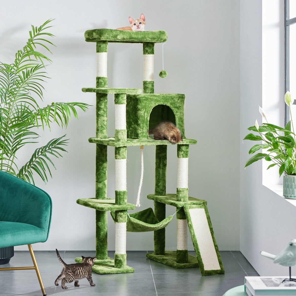 YAHEETECH Multi-Level 63-in Plush Cat Tree, Large, Green