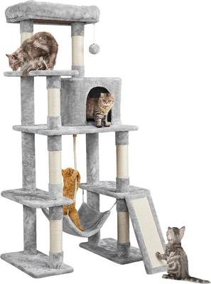 Show full view: Yaheetech Multi-Level 63-in Plush Cat Tree, Light Gray slide 2 of 11