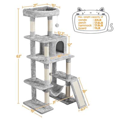 Show full view: Yaheetech Multi-Level 63-in Plush Cat Tree, Light Gray slide 3 of 11