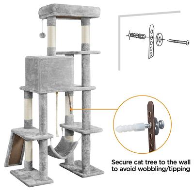 Show full view: Yaheetech Multi-Level 63-in Plush Cat Tree, Light Gray slide 9 of 11