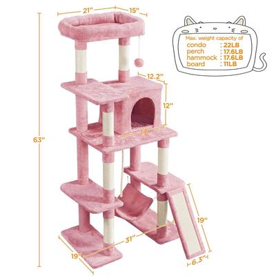 Show full view: Yaheetech Multi-Level 63-in Plush Cat Tree, Pink slide 2 of 11