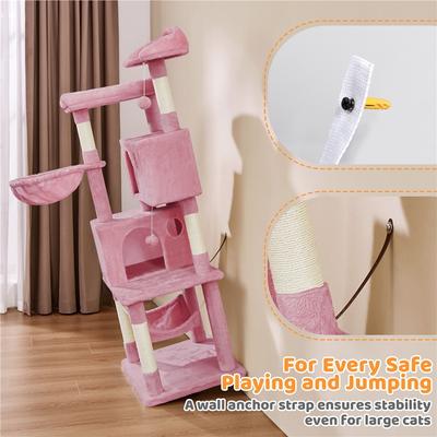 Show full view: Yaheetech Multi-Level Cat Tree, 64.5-in, Pink slide 7 of 11