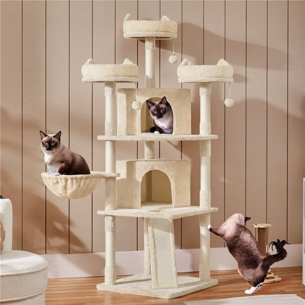 Multi Core Cat Tree YAHEETECH 69-in Multi-Level Cat Tree, Beige - Chewy.com