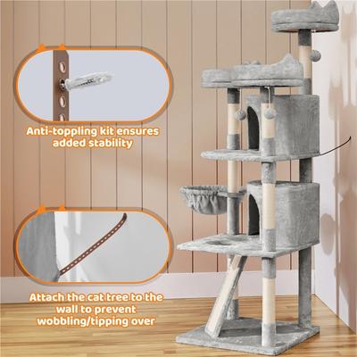 Show full view: Yaheetech 69-in Multi-Level Cat Tree, Light Gray slide 7 of 8