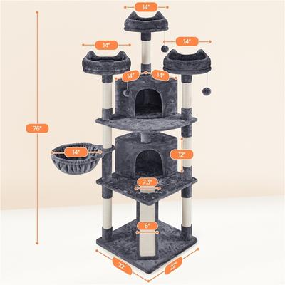 Show full view: Yaheetech 76-in Multi-Level Cat Tree, Dark Gray slide 4 of 8