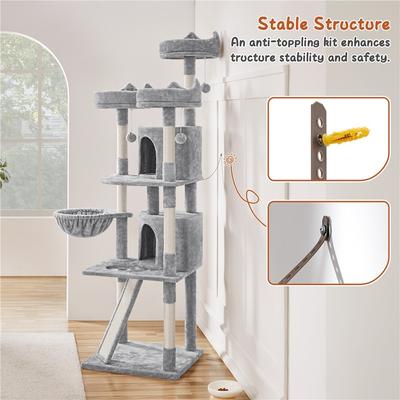 Show full view: Yaheetech 76-in Multi-Level Cat Tree, Light Gray slide 8 of 9