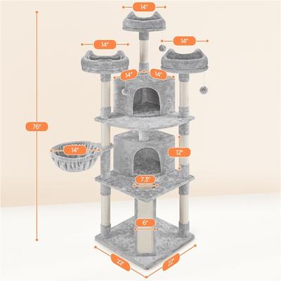 Show full view: Yaheetech 76-in Multi-Level Cat Tree, Light Gray slide 4 of 9