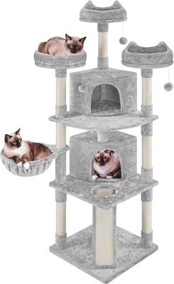 Show full view: Yaheetech 76-in Multi-Level Cat Tree, Light Gray slide 3 of 9