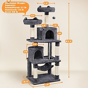 Yaheetech 63-in Multi-Level Sisal Cat Tree, Dark Gray