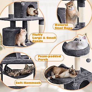 Yaheetech 63-in Multi-Level Sisal Cat Tree, Dark Gray