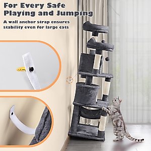 Yaheetech 63-in Multi-Level Sisal Cat Tree, Dark Gray