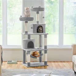 Yaheetech 63-in Multi-Level Sisal Cat Tree, Light Gray