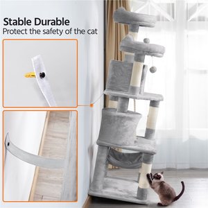 Yaheetech 63-in Multi-Level Sisal Cat Tree, Light Gray