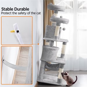 Yaheetech 63-in Multi-Level Sisal Cat Tree, Light Gray