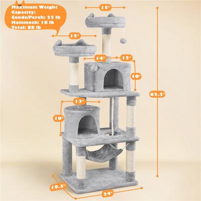 Show full view: Yaheetech 63-in Multi-Level Sisal Cat Tree, Light Gray slide 3 of 10