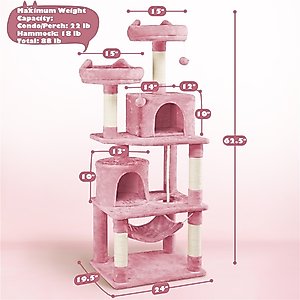 Yaheetech 63-in Multi-Level Sisal Cat Tree, Pink