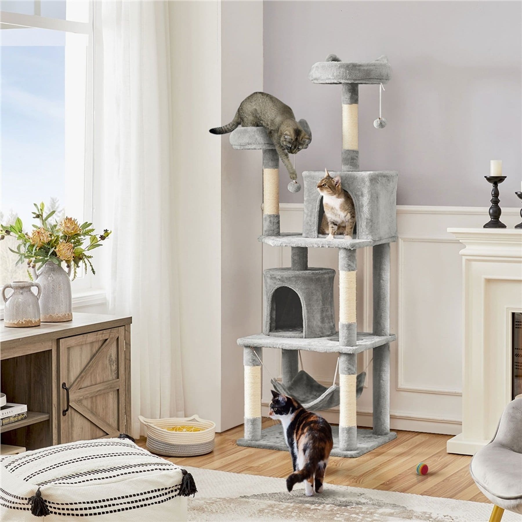 Yaheetech 70.5-inch Multi Level Sisal Cat Tree, Light Gray