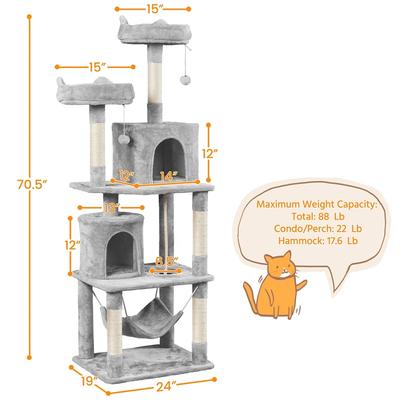 Show full view: Yaheetech 70.5-inch Multi Level Sisal Cat Tree, Light Gray slide 4 of 10