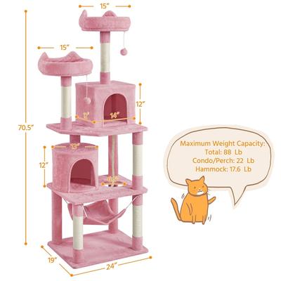 Show full view: Yaheetech 70.5-inch Multi Level Sisal Cat Tree, Pink slide 3 of 8