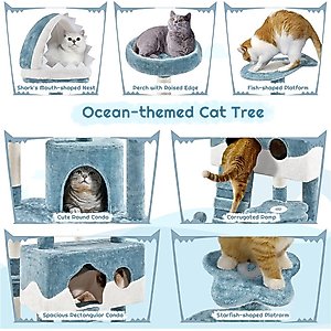 Yaheetech Ocean-Themed Multi-Level Cat Tree, 72.5-in