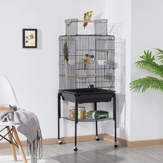 Yaheetech Play Top Detachable Rolling Stand Metal Bird Cage, Black slide 1 of 9