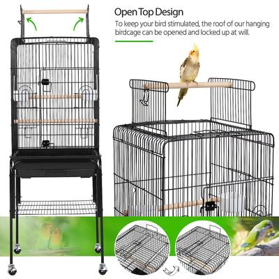 Show full view: Yaheetech Play Top Detachable Rolling Stand Metal Bird Cage, Black slide 5 of 10
