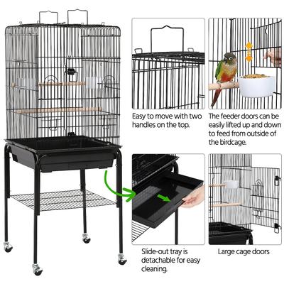 Show full view: Yaheetech Play Top Detachable Rolling Stand Metal Bird Cage, Black slide 6 of 10