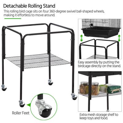 Show full view: Yaheetech Play Top Detachable Rolling Stand Metal Bird Cage, Black slide 7 of 10