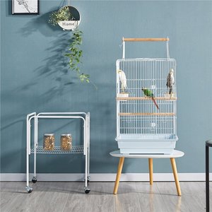Yaheetech Play Top Detachable Rolling Stand Metal Bird Cage, White