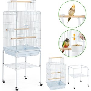Yaheetech Play Top Detachable Rolling Stand Metal Bird Cage, White
