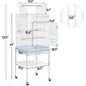 Yaheetech Play Top Detachable Rolling Stand Metal Bird Cage, White