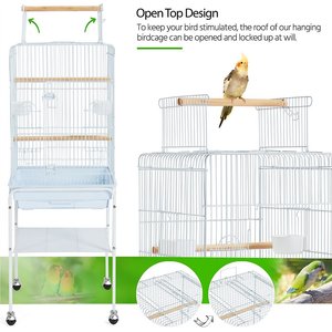 Yaheetech Play Top Detachable Rolling Stand Metal Bird Cage, White