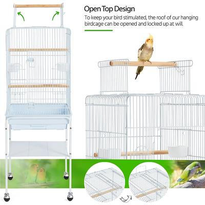Show full view: Yaheetech Play Top Detachable Rolling Stand Metal Bird Cage, White slide 5 of 10