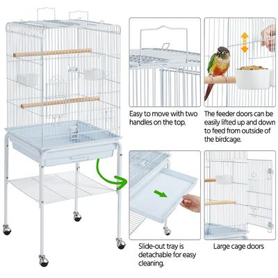 Show full view: Yaheetech Play Top Detachable Rolling Stand Metal Bird Cage, White slide 6 of 10
