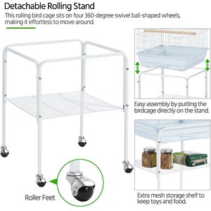Yaheetech Play Top Detachable Rolling Stand Metal Bird Cage, White
